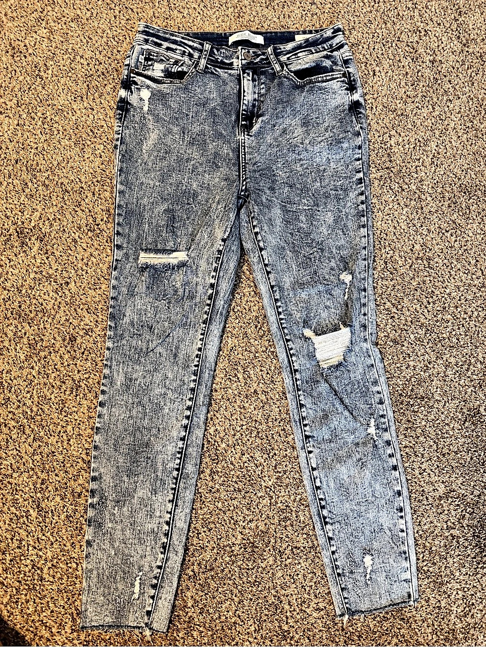 Judy Blue Acid Wash Distressed Skinny Jeans Blue Waist 29
